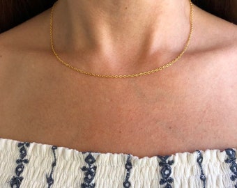 Simple Gold Chain Necklace, Thin Gold Necklace For Layering, Xmas Gift For Her, Short Minimalist Choker, Women's Jewellery, Dainty Necklace