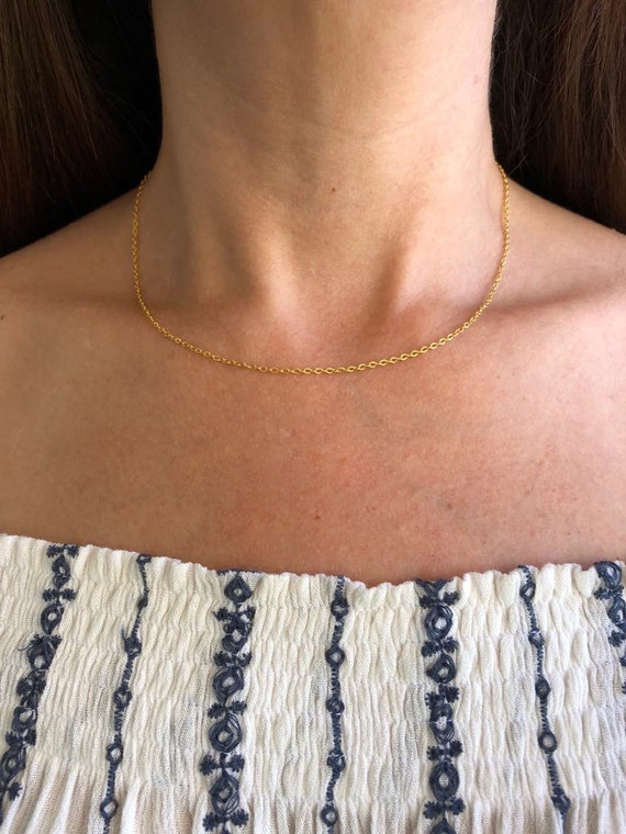 Simple Gold Chain Necklace, Thin Gold Necklace for Layering, Xmas Gift for Her, Short Minimalist Choker, Women's Jewellery, Dainty Necklace