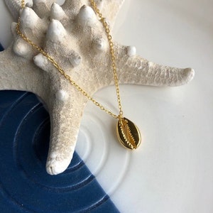 Gold Plated Shell Necklace, Cowrie Chain Necklace for Layering, Beach ...