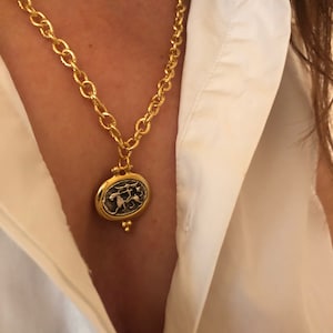 Chunky Gold Chain Coin Necklace, Gift For Mum/Her/Wife, Flower Charm/T-Clasp, Thick Choker, Long Ancient Greek Mythology Pendant Jewel/Set,