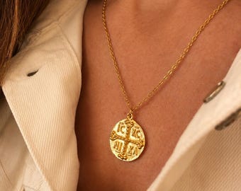 Gold ICXC NIKA Coin Necklace: Byzantine Orthodox Jewelry