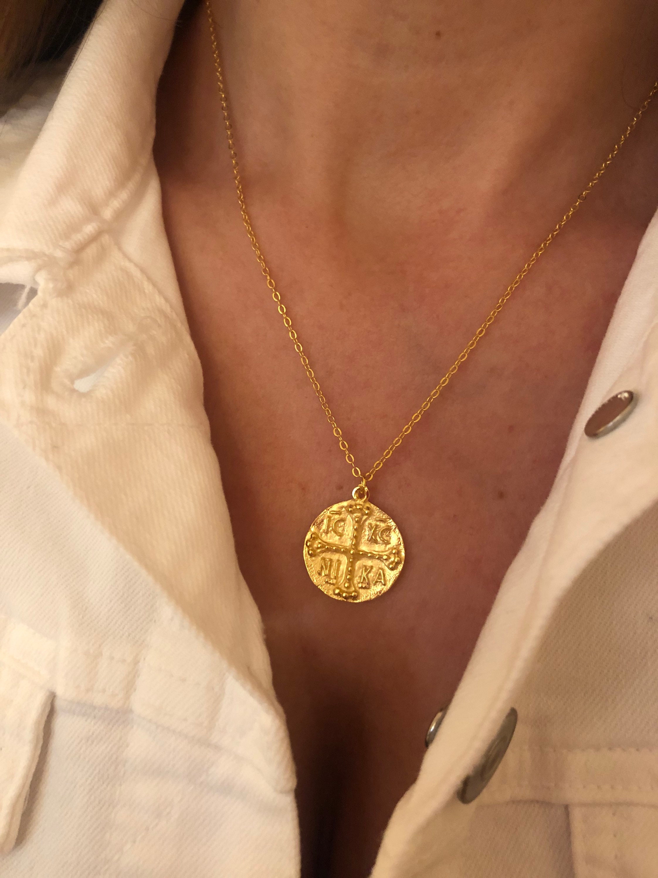 6th Century Byzantine Gold Cross Coin Necklace