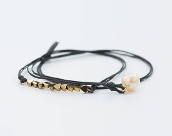Heart Hematite Bead Wrap Bracelet: Pearl Accent, Minimalist Jewelry