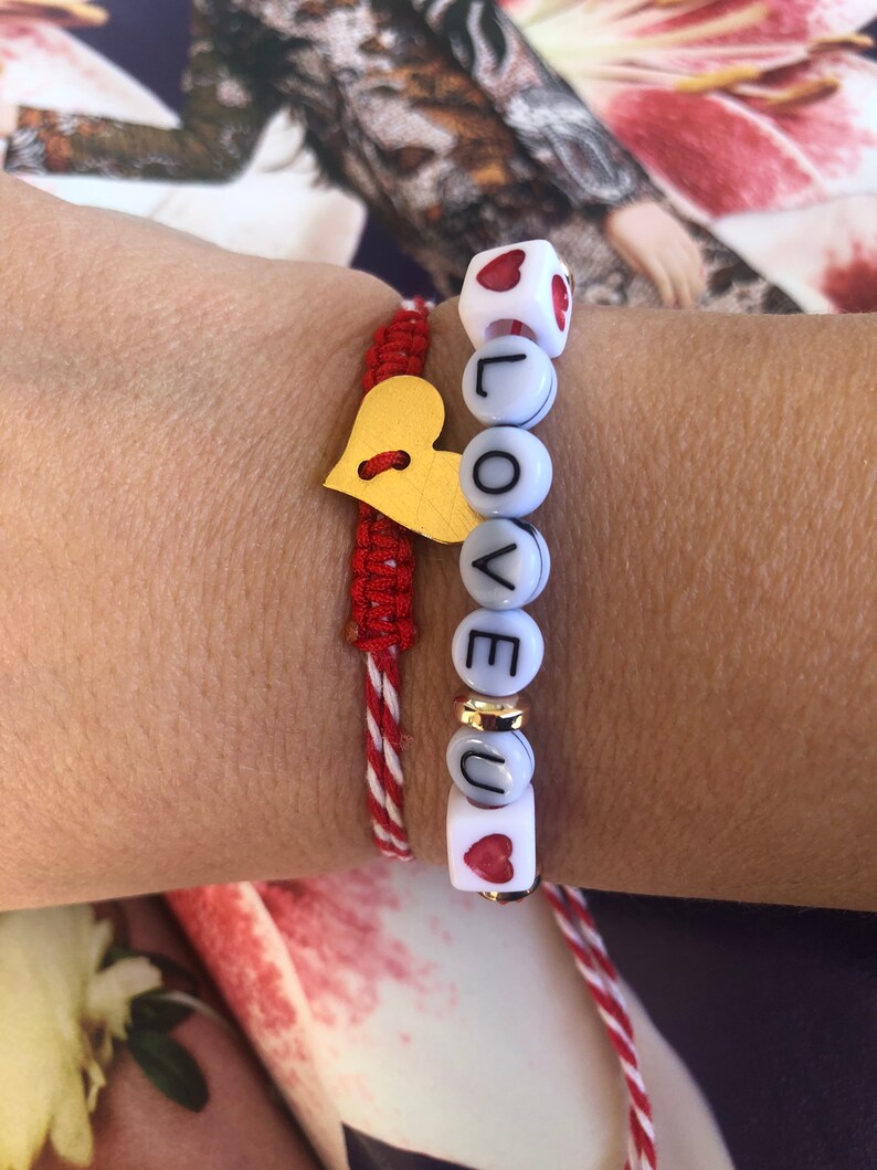 Personalised Red String Jewel Heart Bracelet Love U Mum Bracelet March Bracelet Xmas Gift For Mom Letter Bracelet Greek Spring Martaki