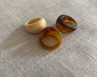 Brown Acrylic Band Ring, Cream Chunky Resin Ring