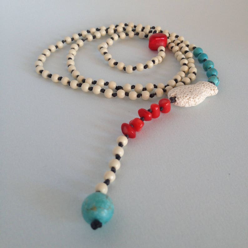 Women/'s Jewelry Turquoise Necklace White Bead Y Necklace White Lava Fish Necklace Long Y Boho Necklace Coral Necklace Gift For Wife