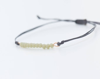 Thin Bracelet, Tiny Bead Bracelet, Light Green Bar Bracelet, Gift For Mum, Adjustable Cord Bracelet, Minimalist Bracelet, Bridesmaid Gift