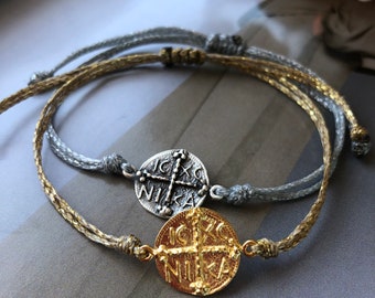 ICXC NIKA Coin Bracelet: Gold/Silver Byzantine Christian Jewel, Gift For Mum