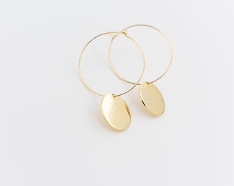 Gold Disc Hoop Earrings: 24k Plated Brass, Minimalist Boho Jewellery, Christmas Gift For Mum