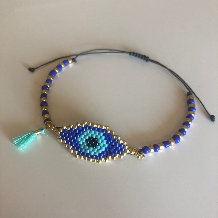 Evil Eye Bracelet, Seed Beads Bracelet, Miyuki Beads, Brass Evil Eye, Greek Evil Eye Rainbow