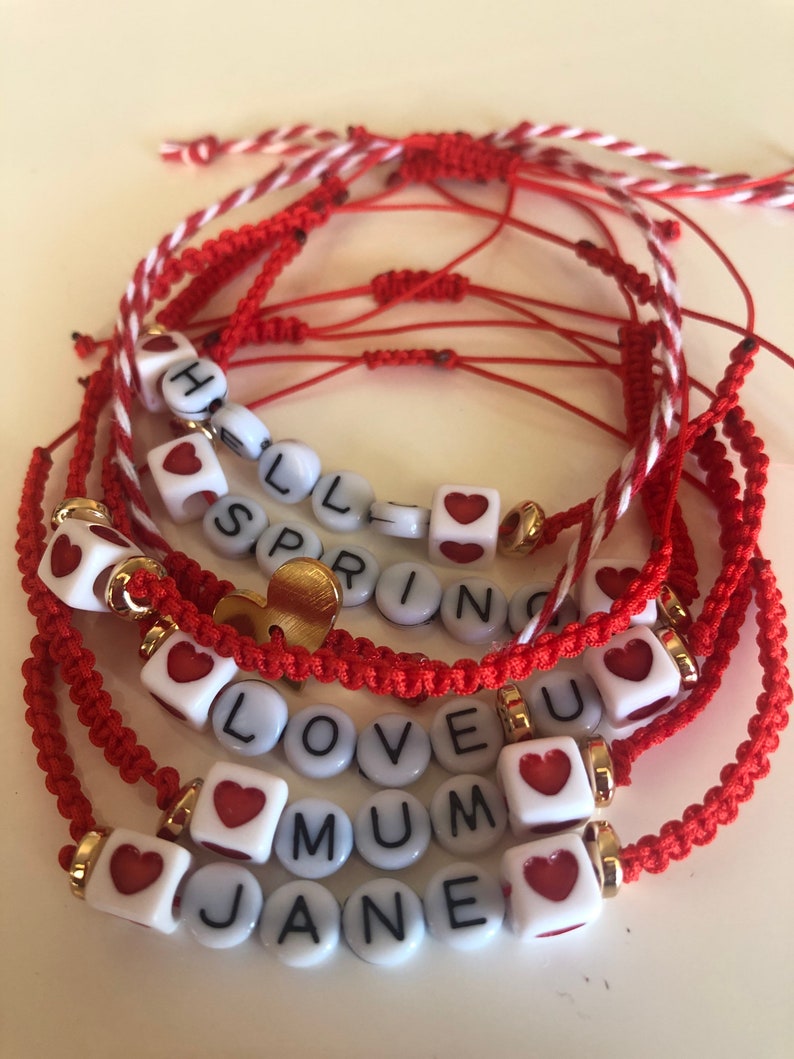 Personalised Red String Jewel Heart Bracelet Love U Mum Bracelet March Bracelet Xmas Gift For Mom Letter Bracelet Greek Spring Martaki