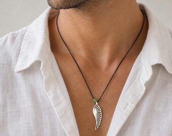 Silver Angel Wing Pendant Necklace, Unisex Jewel, Adjustable Black String Necklace