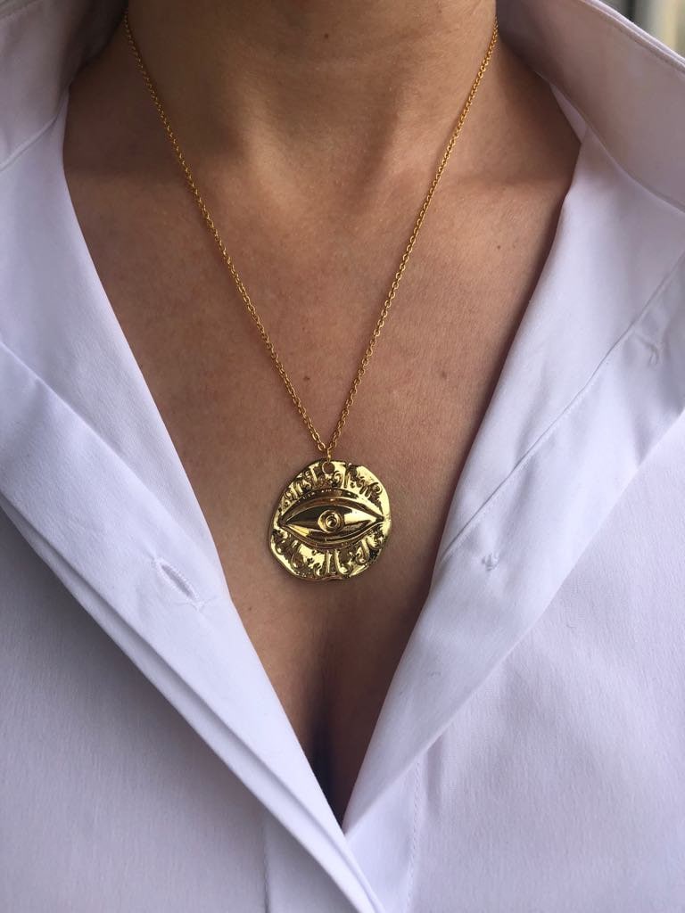 Collier Oeil Grec (Nazar) Plaqué Or 24K - Bijou Porte-bonheur Bohème - Neuf Avec étiquettes