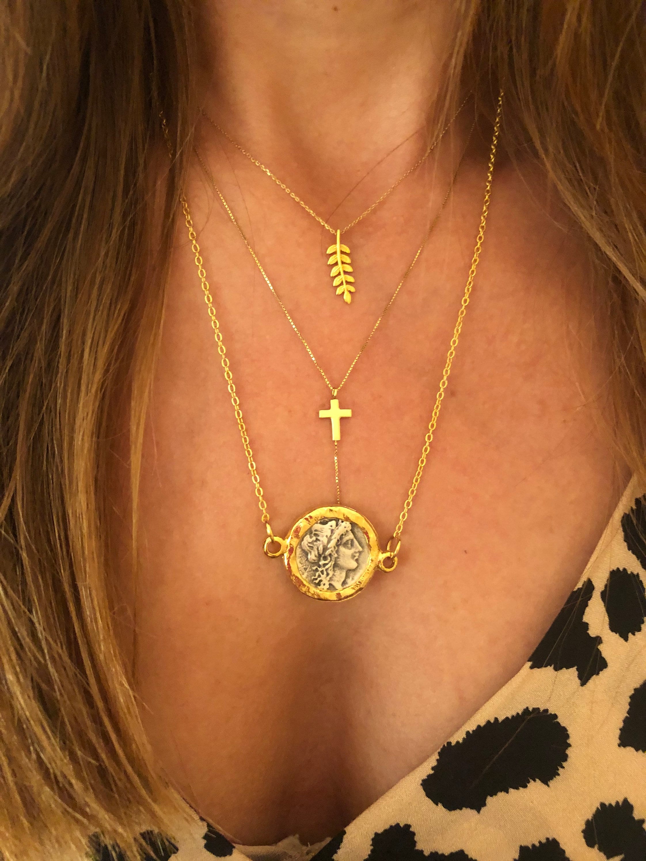 Ancient Greek Coin Necklace: Two-Sided Medallion, 24k Gold Plated
