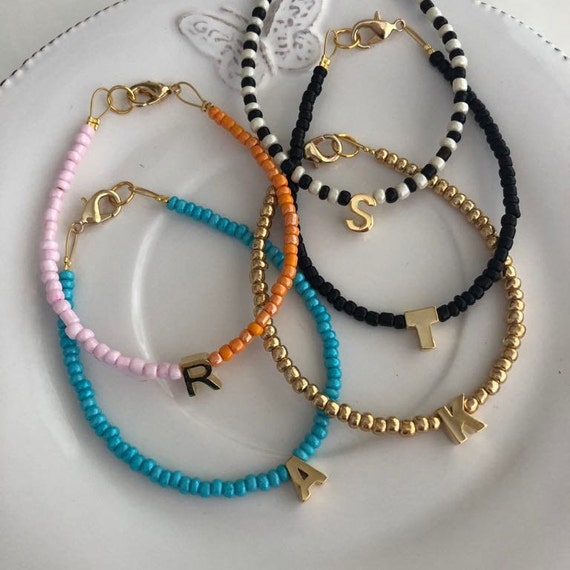 Beaded initial bracelet sale
