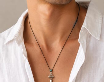 Cross Pendant Necklace, Unisex Silver Charm Jewel, Christian Orthodox Necklace