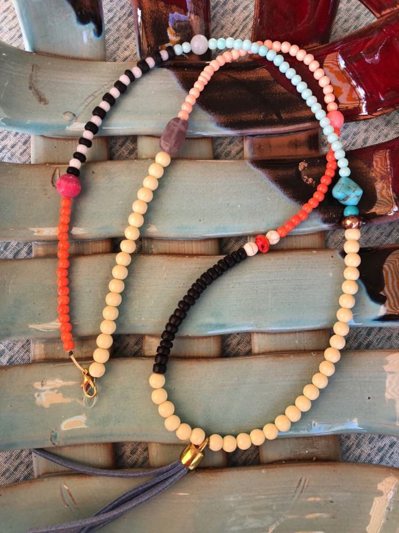 Ethnic Necklace Tassel Necklace Colourful Necklace Women/'s Jewellery Graduation Beaded Necklace Long Boho Necklace Gemstone Necklace