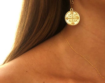 Gold Coin Hoop Earrings: Byzantine ICXC NIKA Cross Disc