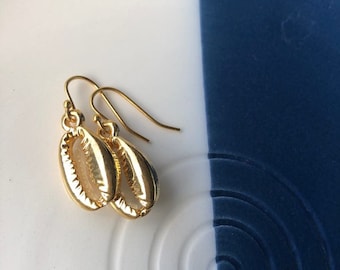 Gold Cowrie Shell Earrings: 24k Gold Plated Sterling Silver Boho Jewelry