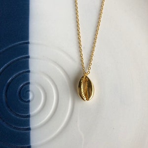 Gold Plated Shell Necklace, Cowrie Chain Necklace for Layering, Beach ...