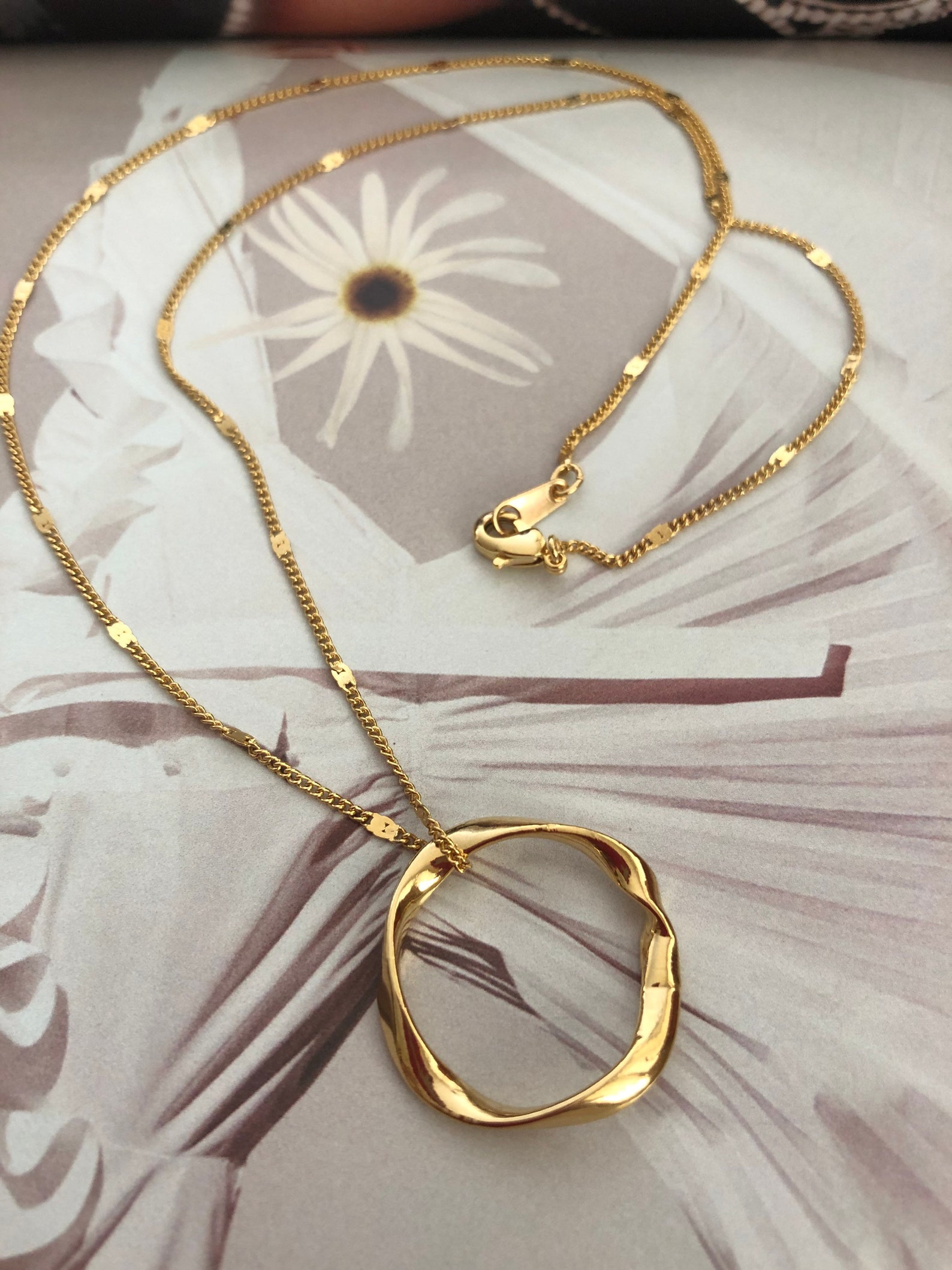 Twisted Circle Necklace Gold Ring Infinity Pendant Necklace Etsy
