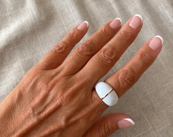 White Dome Ring, Boho Summer Ring, Statement Gift For Her/Mum/Wife