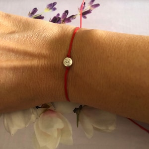 Tiny Silver Bead Evil Eye Bracelet: Red & White String Martaki Red String