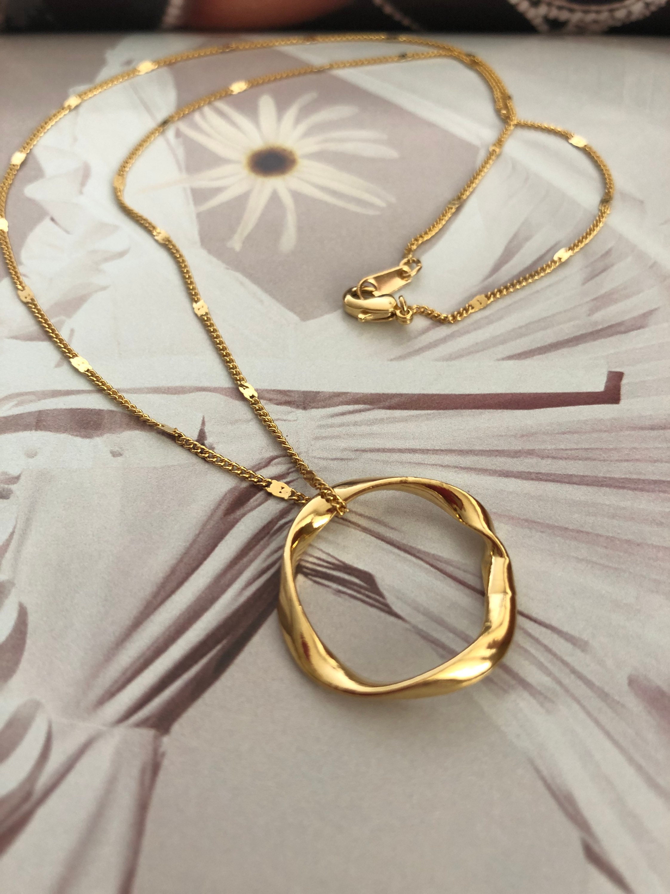 Twisted Circle Necklace Gold Ring Infinity Pendant Necklace Etsy