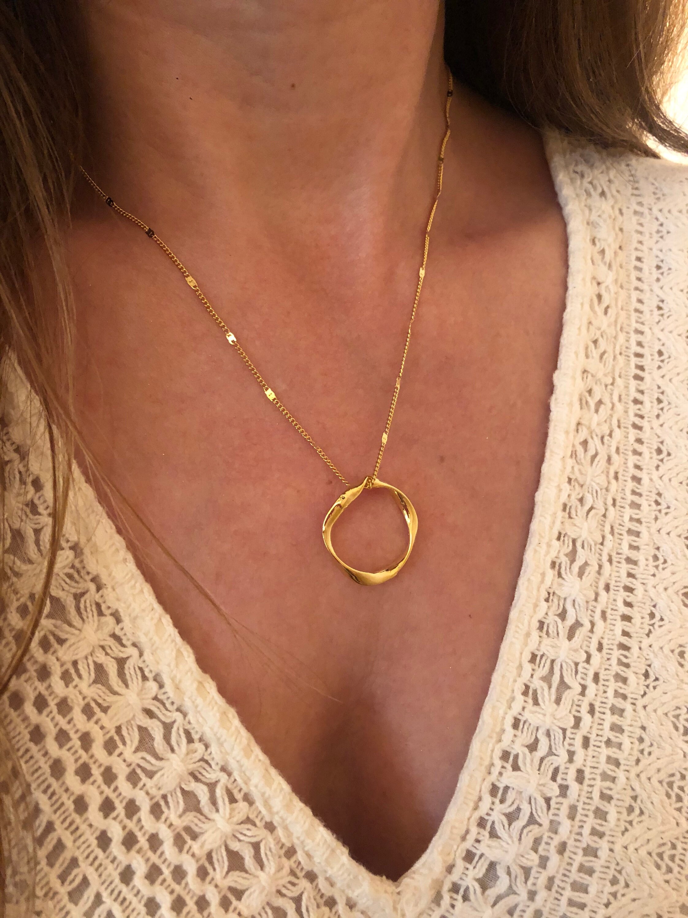 Twisted Circle Necklace Gold Ring Infinity Pendant Necklace Etsy