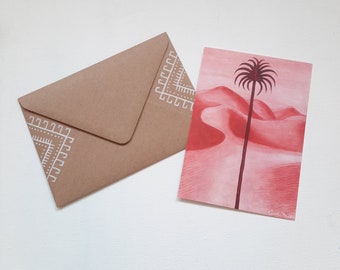 Marokko Postkarte + handbemalter Briefumschlag – Sahara Wüste – Marokkanische Kunst –1001 Nacht – Geschenkset für Eid