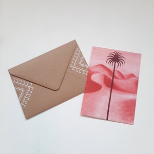 Cartolina del Marocco + busta dipinta a mano – Deserto del Sahara – Arte marocchina – Mille e una notte – Set regalo per l'Eid