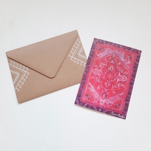 Carte postale Maroc + enveloppe peinte à la main – Tapis marocain – Tapis magique – 1001 nuits – Coffret cadeau pour l'Aïd
