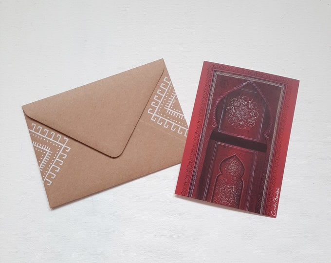 Marokko Postkarte + handbemalter Briefumschlag – Marokkanische Tür
