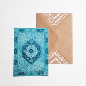 Carte postale Maroc + enveloppe peinte à la main – Tapis marocain – Tapis magique – 1001 nuits – Coffret cadeau pour l'Aïd