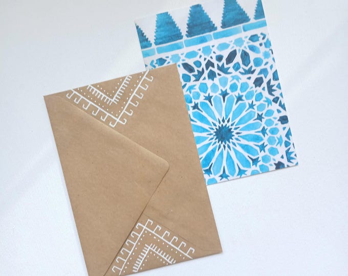 Green Morocco Postcard + handpainted envelope – DIN A6 – Moroccan Tiles