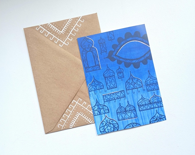 Blue Morocco Postcard + handpainted envelope– DIN A6 – Chefchaouen
