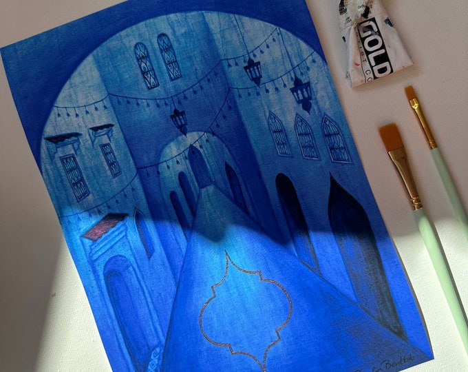 Chefchaouen Poster– Blaue marokkanische Stadt–Marokko Kunstdruck