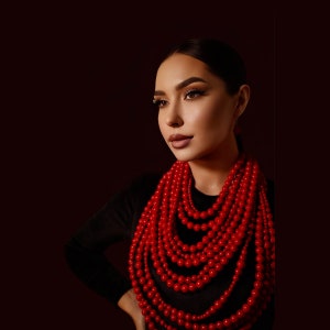 Ukrainian Red Necklace Traditional Ukrainian Jewelry Vyshyvanka Accessory Red Folk Boho Style Necklace Ukrainian Necklace Ukrainian Namysto