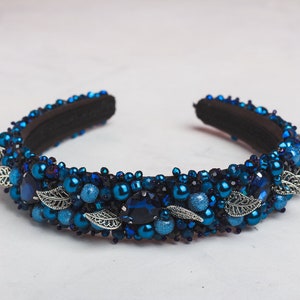 Jeweled headband Navy blue dolce Beaded headband for woman Silver crystal tiara Baroque Wedding hair accessory Prom crown Bridal headband
