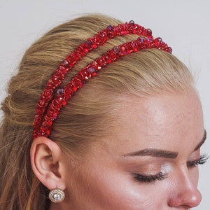 Double headband band tiara Red jewelry for girlfriend gift beaded Baroque dolce thin jeweled headband Wedding crystal bridesmaids headband