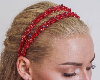 Double headband band tiara Red jewelry for girlfriend gift beaded Baroque dolce thin jeweled headband Wedding crystal bridesmaids headband