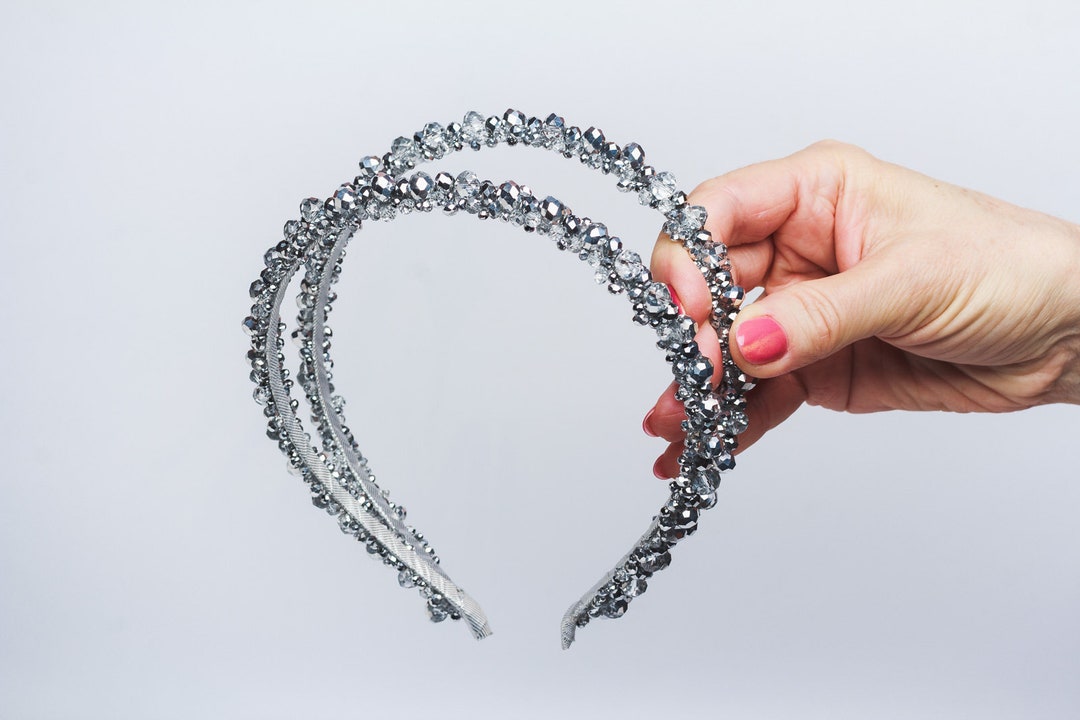 Silver Wedding Headband Jeweled Beaded Headbands for Women Dolce Double Forehead Tiara Wedding