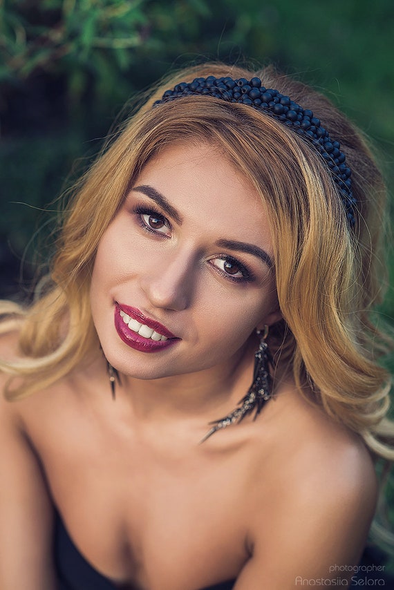 Pearls Headband Modern Black Jewelry For Gothic Wedding Hair Etsy