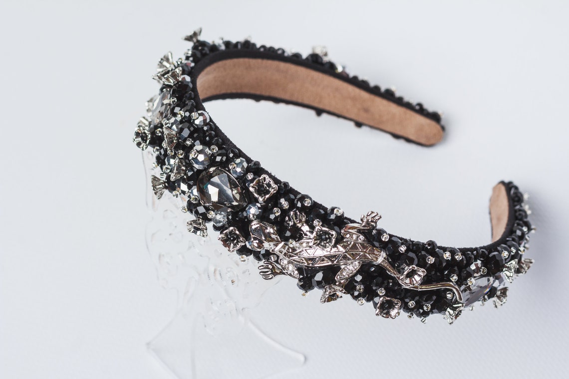 Halloween beaded headband Black jeweled headband for women Etsy