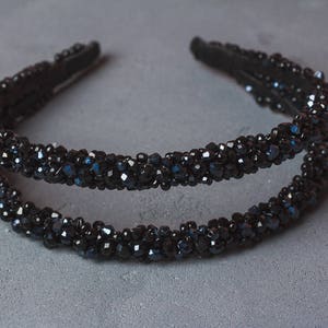 Double headband Black beaded headband Baroque modern women dolce headband Wedding crystal tiara Burning man mask Prom fashion crown image 5