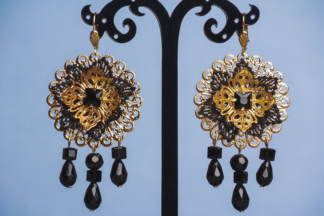 Black Gold Earrings Dolce Baroque Earrings Gothic Wedding - Etsy