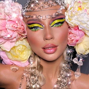 Pink White Flower headpiece Crystal flower tiara Flover Bridal crown Adult Costume Party crown Shover party hair accessories Burning man