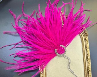 Pinke Feder Brosche mit Kristallen, Handgefertigtes Statement Accessoire