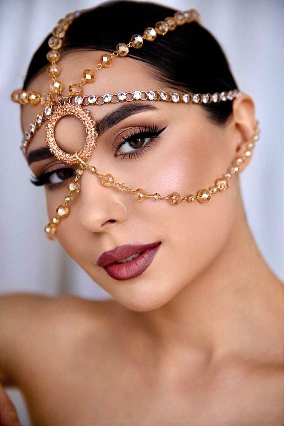 Gold Face Chain Mask Arabic Style Jewelry Face Chain Burning Man - Technical View