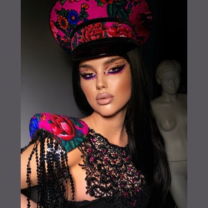 Ukrainian ornament military hat Burning man Captain hat Festival burner hat Fashion festival accessories for Burning man shoulder necklace